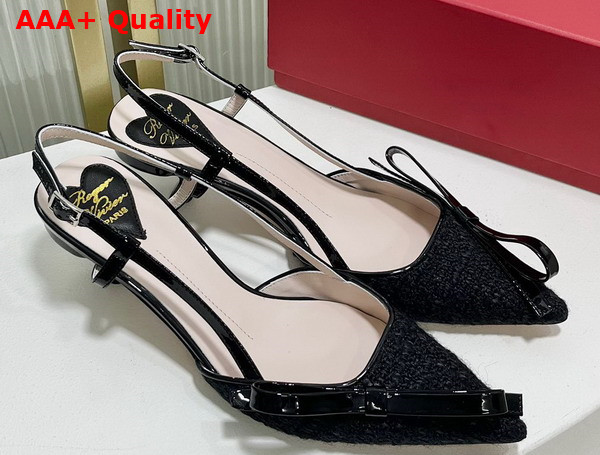 Roger Vivier Virgule Bow Slingback Pumps in Black Fabric Replica