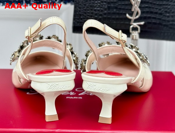 Roger Vivier Virgule Flower Slingback Pumps in Off White Patent Leather Replica