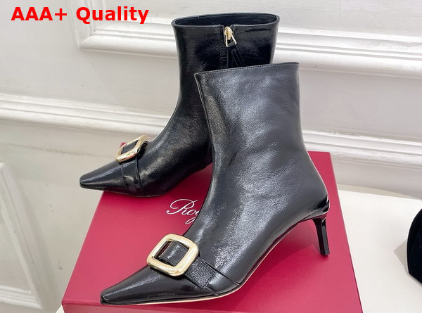 Roger Vivier Viv Canard Booties in Black Leather Replica