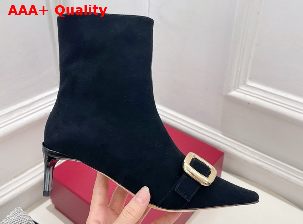 Roger Vivier Viv Canard Booties in Black Suede Replica