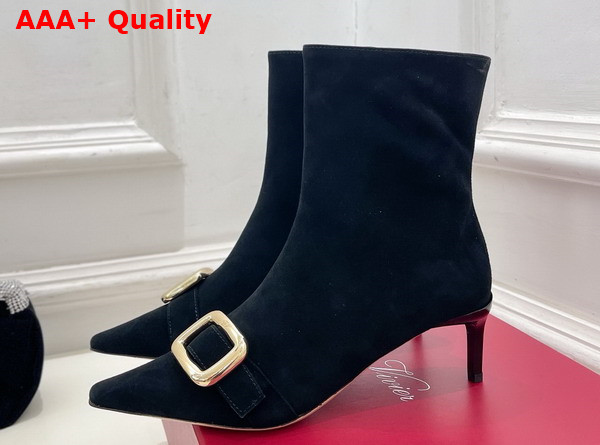 Roger Vivier Viv Canard Booties in Black Suede Replica