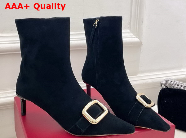 Roger Vivier Viv Canard Booties in Black Suede Replica
