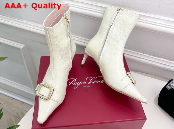 Roger Vivier Viv Canard Booties in White Leather Replica