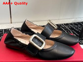 Roger Vivier Viv Choc Metal Buckle Babies Ballerinas in Black Leather Replica