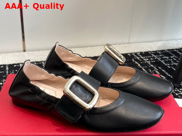 Roger Vivier Viv Choc Metal Buckle Babies Ballerinas in Black Leather Replica