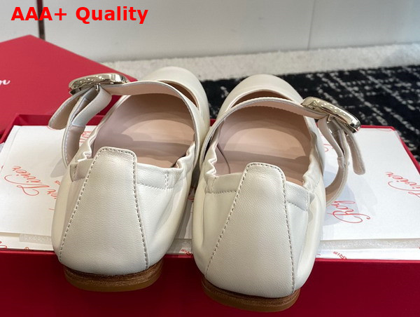 Roger Vivier Viv Choc Metal Buckle Babies Ballerinas in Off White Leather Replica