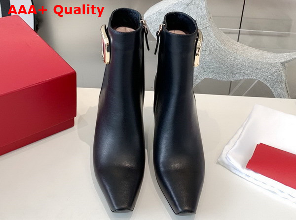 Roger Vivier Viv Choc Metal Buckle Booties in Black Leather Replica