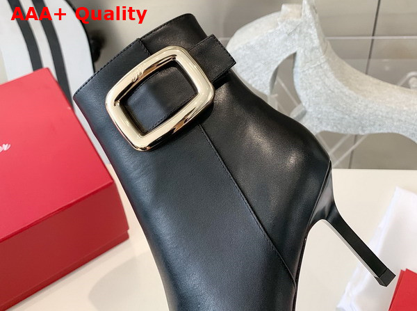 Roger Vivier Viv Choc Metal Buckle Booties in Black Leather Replica