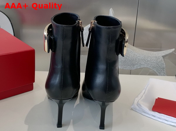 Roger Vivier Viv Choc Metal Buckle Booties in Black Leather Replica