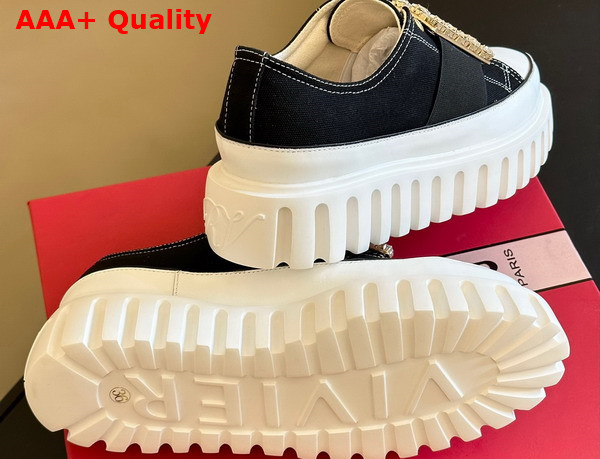 Roger Vivier Viv Go Thick Strass Buckle Slip on Sneakers in Denim Black and White Replica