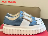 Roger Vivier Viv Go Thick Strass Buckle Slip on Sneakers in Denim Light Blue White Black Replica