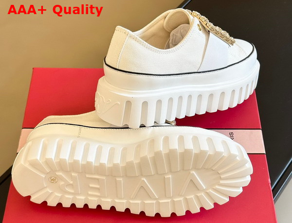 Roger Vivier Viv Go Thick Strass Buckle Slip on Sneakers in Denim White and Black Replica