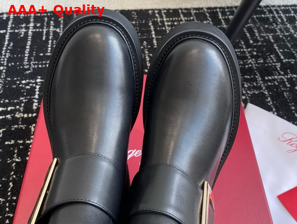 Roger Vivier Viv Rangers Biker Booties in Black Leather with Metal Buckle Replica