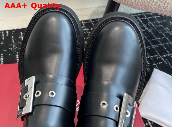 Roger Vivier Viv Rangers Biker Booties in Leather Black Replica