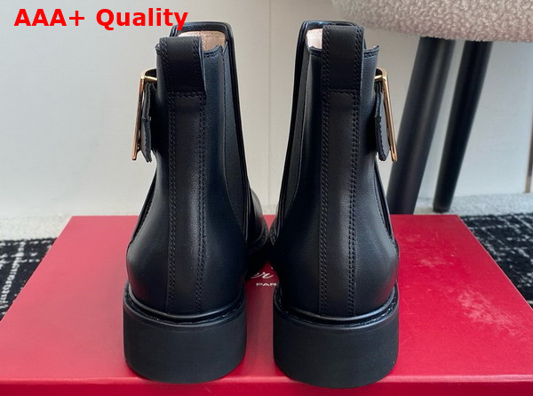 Roger Vivier Viv Rangers Chelsea Booties in Black Leather with Crystal Buckle Replica