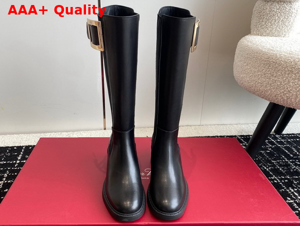 Roger Vivier Viv Rangers Metal Buckle Chelsea Boots in Black Leather Replica