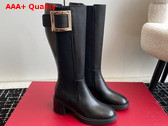 Roger Vivier Viv Rangers Metal Buckle Chelsea Boots in Black Leather Replica