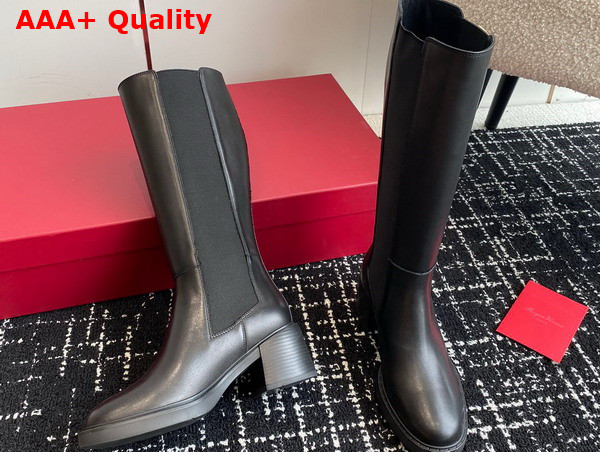 Roger Vivier Viv Rangers Metal Buckle Chelsea Boots in Black Leather Replica