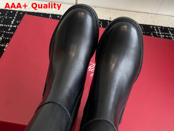 Roger Vivier Viv Rangers Metal Buckle Chelsea Boots in Black Leather Replica