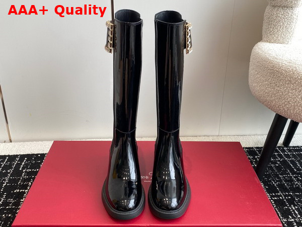 Roger Vivier Viv Rangers Metal Buckle Chelsea Boots in Black Patent Leather Replica