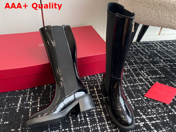 Roger Vivier Viv Rangers Metal Buckle Chelsea Boots in Black Patent Leather Replica