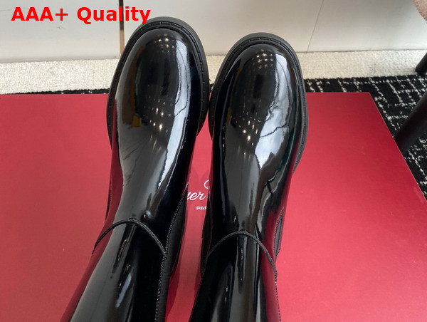 Roger Vivier Viv Rangers Metal Buckle Chelsea Boots in Black Patent Leather Replica
