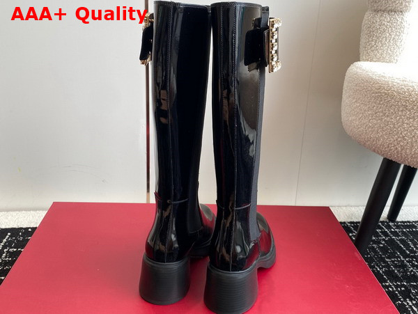 Roger Vivier Viv Rangers Metal Buckle Chelsea Boots in Black Patent Leather Replica