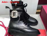 Roger Vivier Viv Rangers Strass Buckle Ankle Boots in Black Leather and Suede Upper Replica