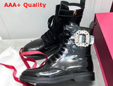 Roger Vivier Viv Rangers Strass Buckle Ankle Boots in Black Patent Leather Replica