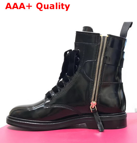 Roger Vivier Viv Rangers Strass Buckle Ankle Boots in Black Patent Leather Replica