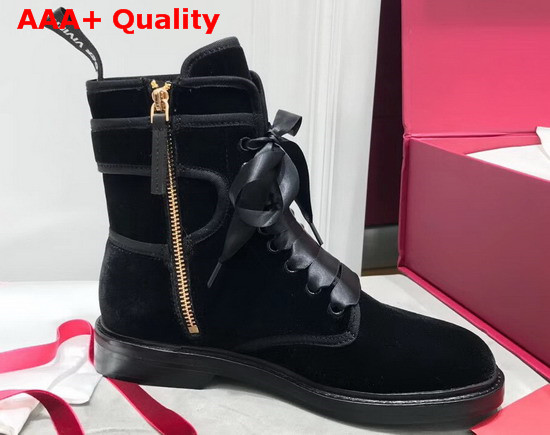 Roger Vivier Viv Rangers Strass Buckle Fabric Ankle Boots in Black Replica