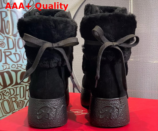 Roger Vivier Viv Rangers Strass Buckle Flatform Booties in Suede Black Replica