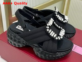 Roger Vivier Viv Run Light Strass Buckle Sandals in Black Fabric Replica