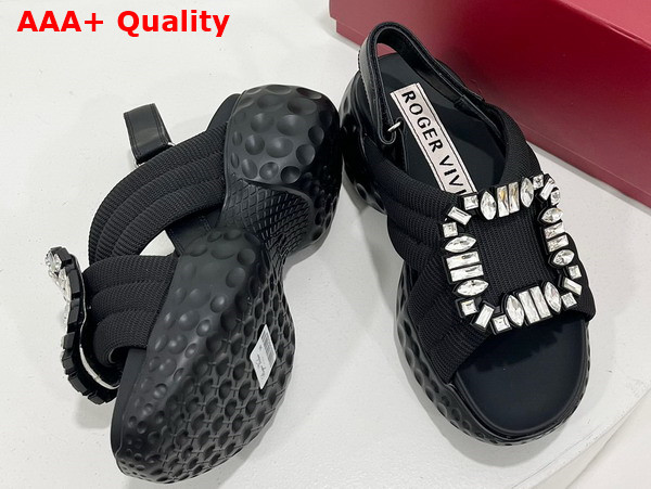 Roger Vivier Viv Run Light Strass Buckle Sandals in Black Fabric Replica