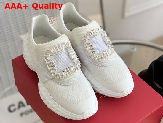 Roger Vivier Viv Run Light Strass Buckle Sneakers in Fabrics White Replica