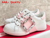 Roger Vivier Viv Skate Strass Buckle Sneakers in Soft Leather White and Pink Replica