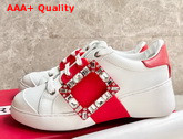 Roger Vivier Viv Skate Strass Buckle Sneakers in Soft Leather White and Red Replica