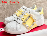 Roger Vivier Viv Skate Strass Buckle Sneakers in Soft Leather White and Yellow Replica