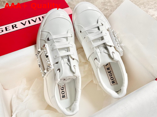 Roger Vivier Viv Skate Strass Buckle Sneakers in White Soft Leather Replica