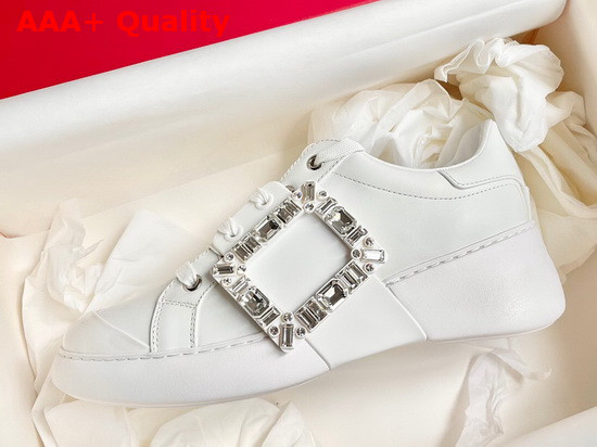 Roger Vivier Viv Skate Strass Buckle Sneakers in White Soft Leather Replica