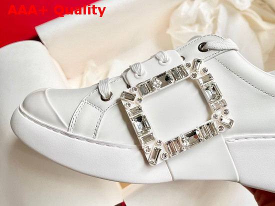 Roger Vivier Viv Skate Strass Buckle Sneakers in White Soft Leather Replica