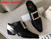 Roger Vivier Viv Tex Strass Mules in Black Calf Leather Replica