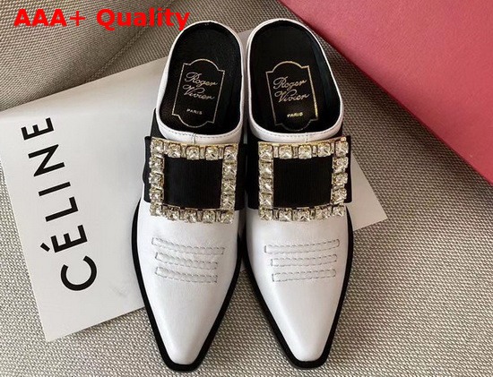 Roger Vivier Viv Tex Strass Mules in White Replica