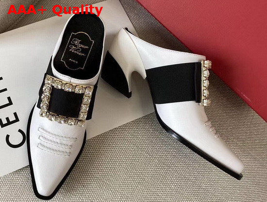 Roger Vivier Viv Tex Strass Mules in White Replica