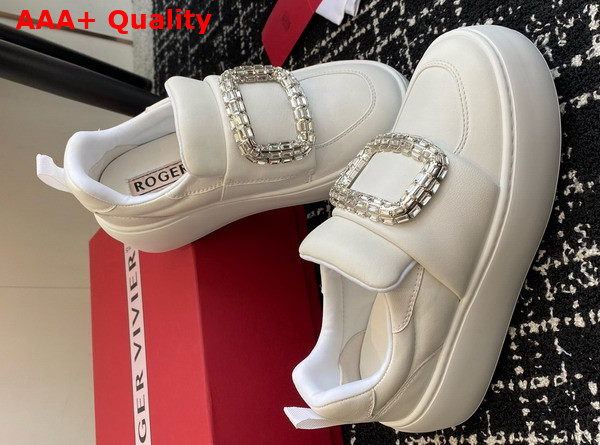 Roger Vivier Viv Up Sneakers in White Leather with Crystal Buckle Replica