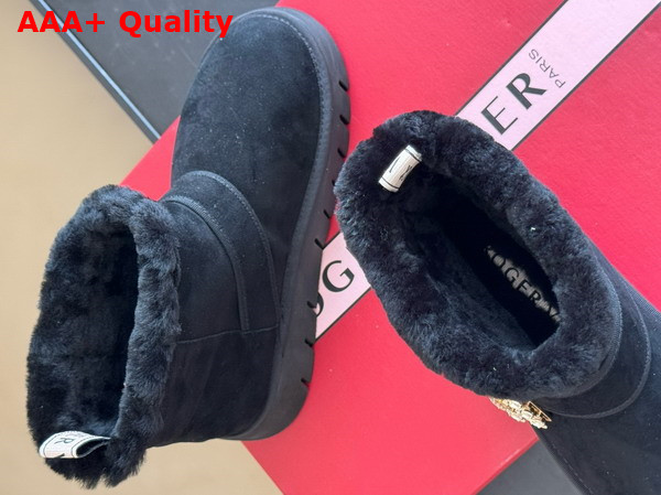 Roger Vivier Viv Winter Fur Strass Buckle Ankle Boots in Black Suede Replica