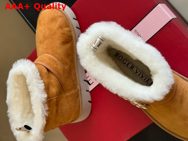 Roger Vivier Viv Winter Fur Strass Buckle Ankle Boots in Brown Suede Replica