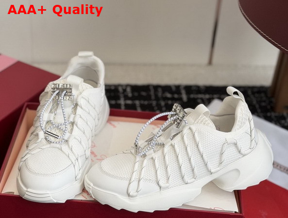 Roger Vivier Viv Zag Sneakers in White Fabric and Leather Replica