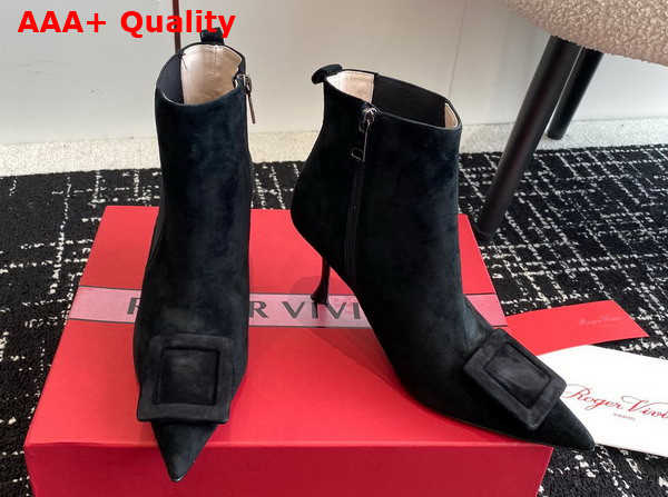 Roger Vivier Viv in The City Booties in Black Suede Replica