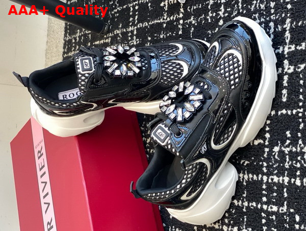 Roger Vivier Viv on the Run Sneakers in Black Leather and Fabric Replica